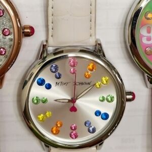 Betsey Johnson Silver Watch with Colorful Crystals